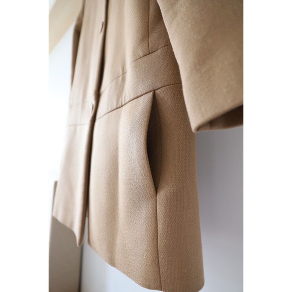 Club Monaco Womens Size S Collarless Three-Button Over Coat Formal Beige Wool - Picture 3 of 8